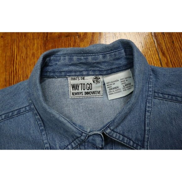 WOMEN'S NOAH'S ARK THEMED DENIM BUTTON-UP SHIRT - SIZE L - WAY TO GO - Picture 7 of 8